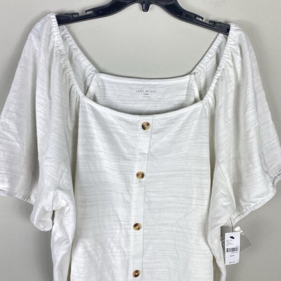 Lane Bryant 26/28 4X Women's White Top Short Sleeve Cotton Button Detail NWT - Picture 2 of 8